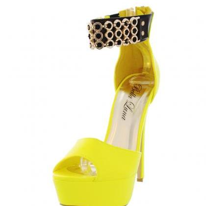lemon lace up heels